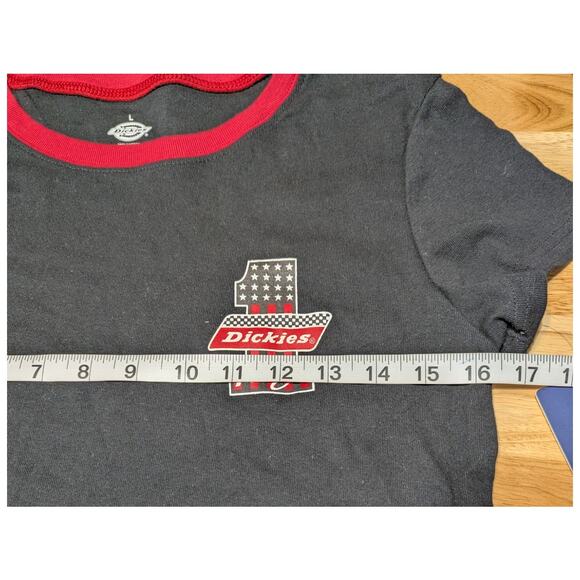 Dickies Racing Black Crew Neck Short Sleeve Tee Retro Crop Top T-shirt Juniors L - Picture 2 of 8